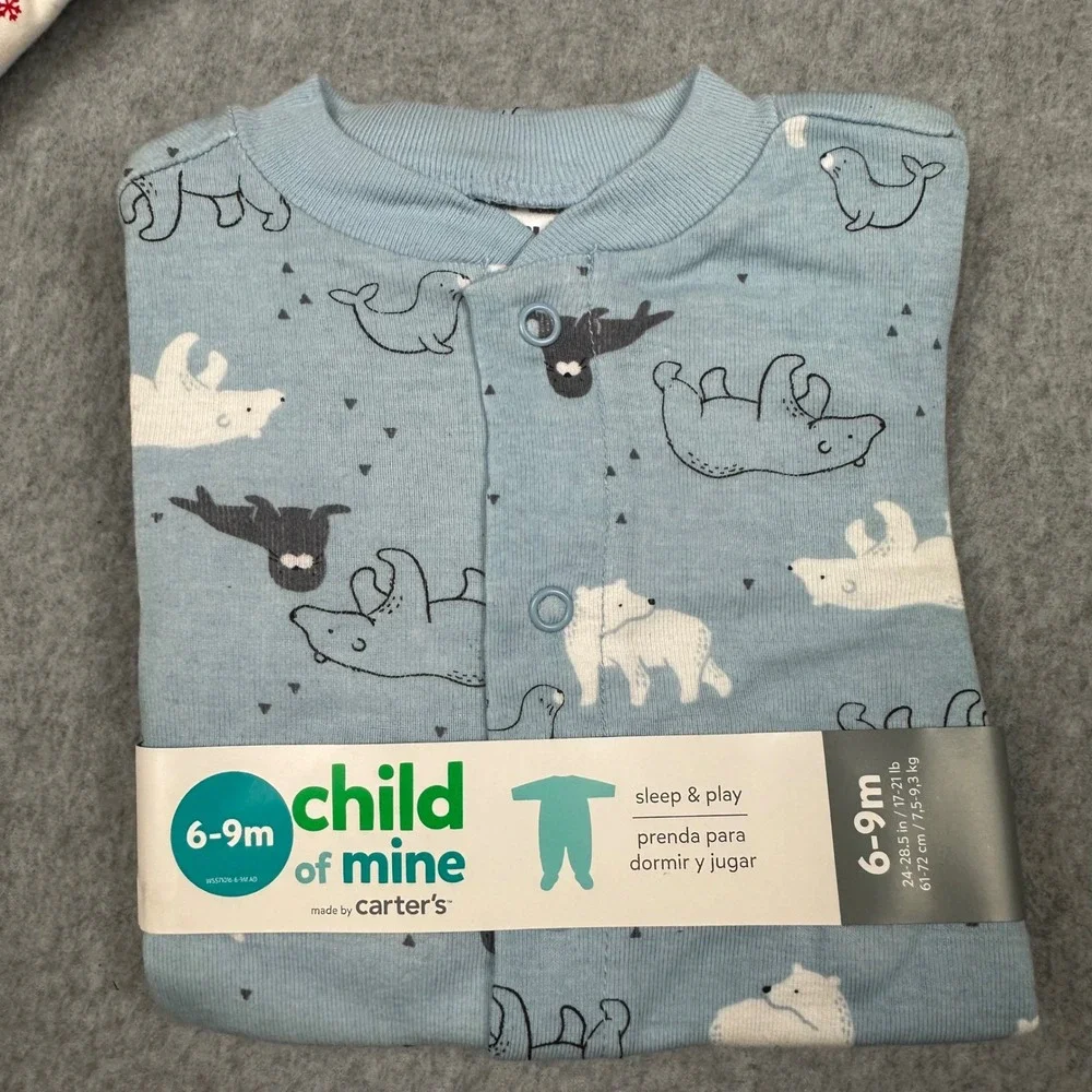Child of Mine by Carters Baby Boy 6-9M Christmas Pajamas 3 pk Footie Sleep Play‎